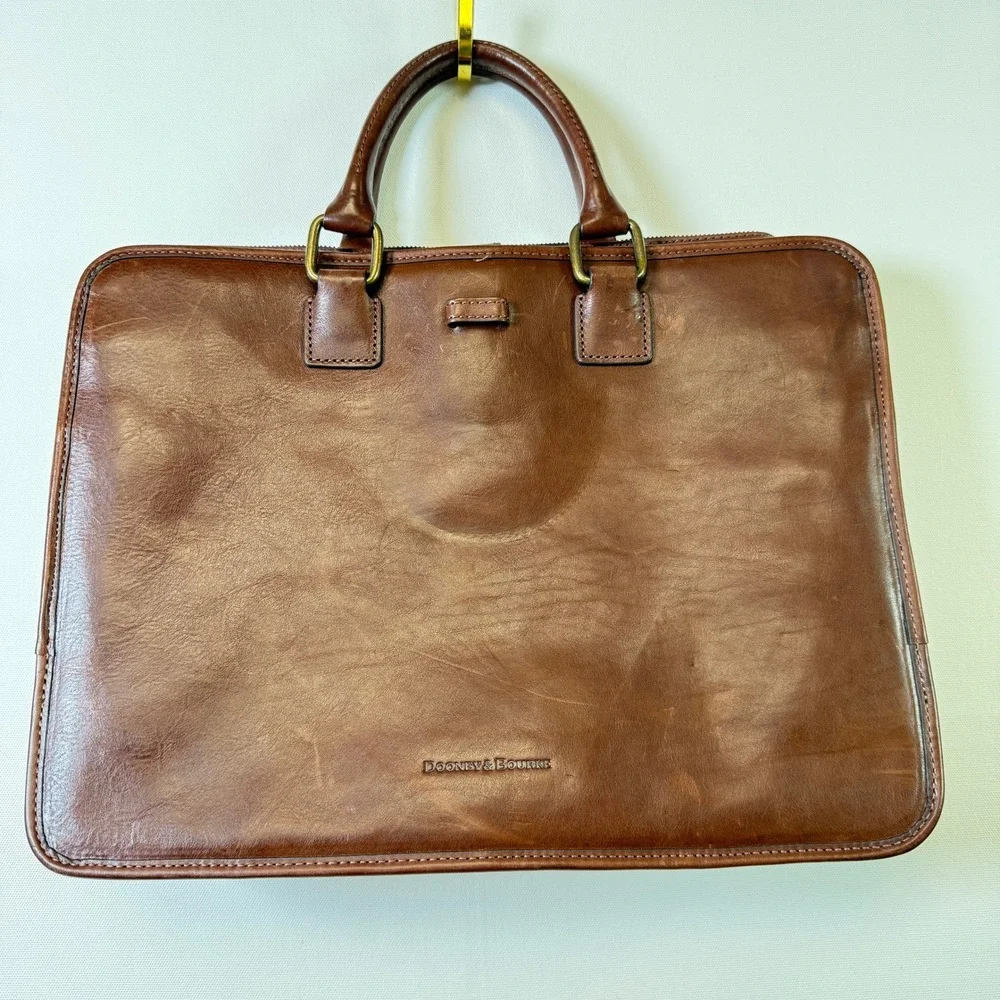 DOONEY & BOURKE Brown Florentine Vacchetta Leather Briefcase Large